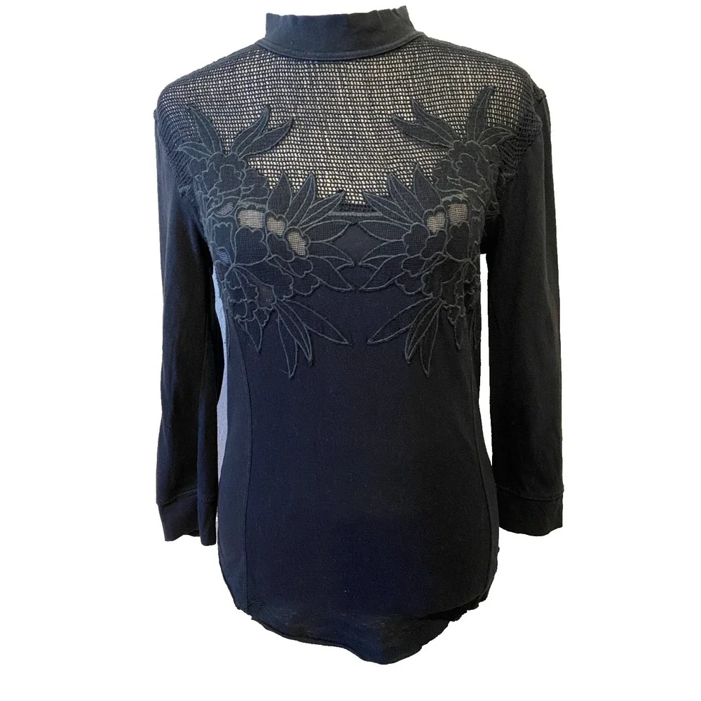 Free People Primrose Black Lace High Neck Top Shirt Size S Whimsigoth Boho