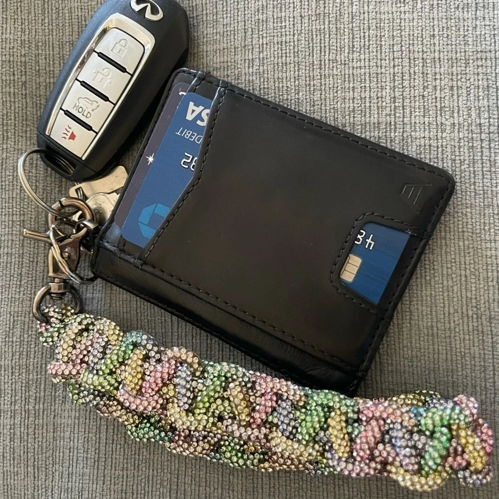 Handmade Rainbow Crystal Rhinestone Wristlet Keychain – Removable & Sparkly-New