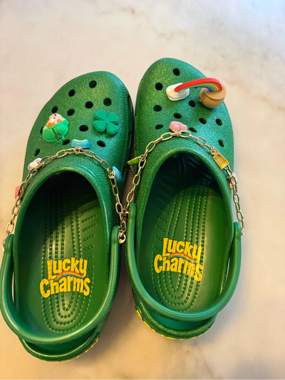 CROCS green glitter