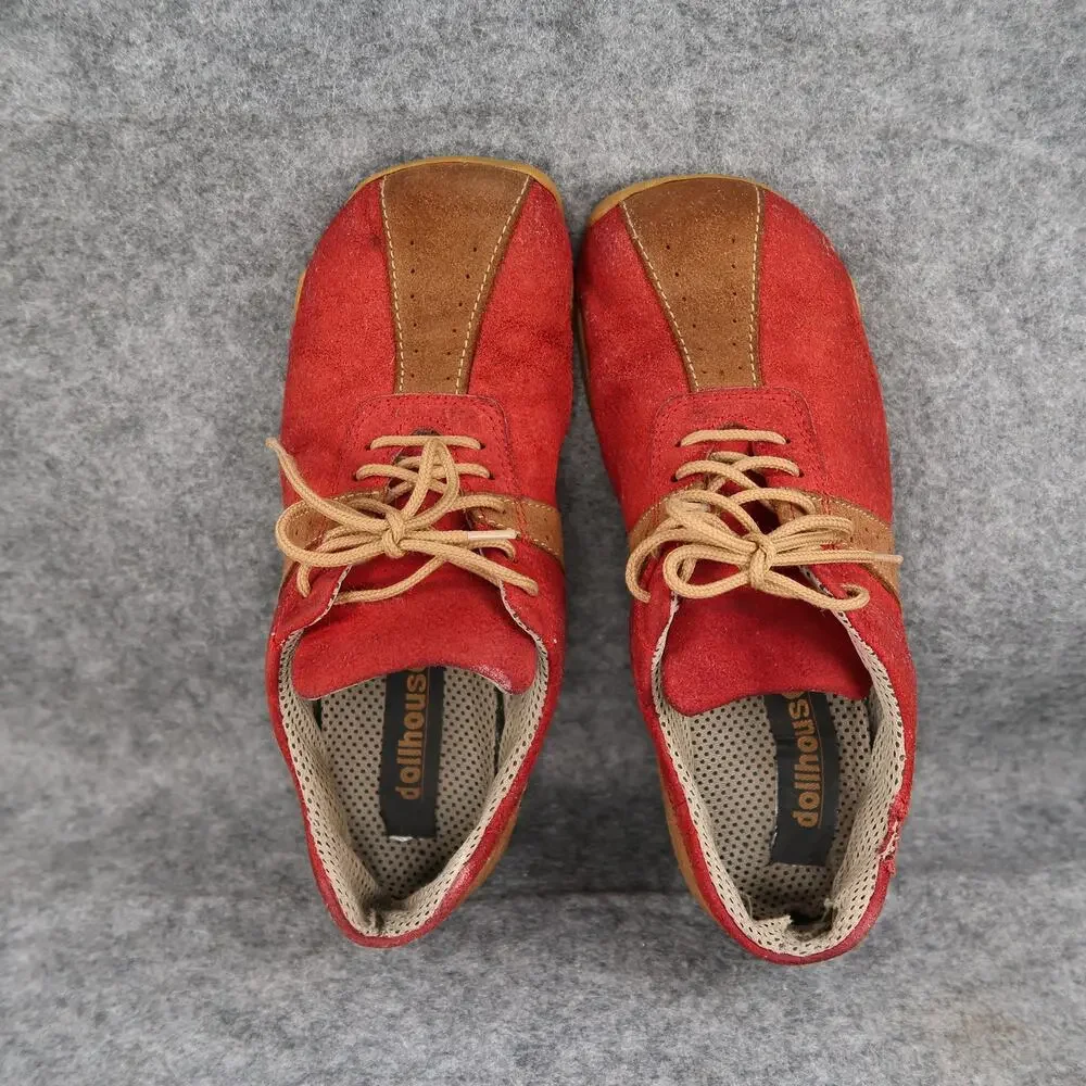 Dollhouse Shoes Womens 6 Casual Sneakers Y2k Retro Leather Square Toe Red Brown