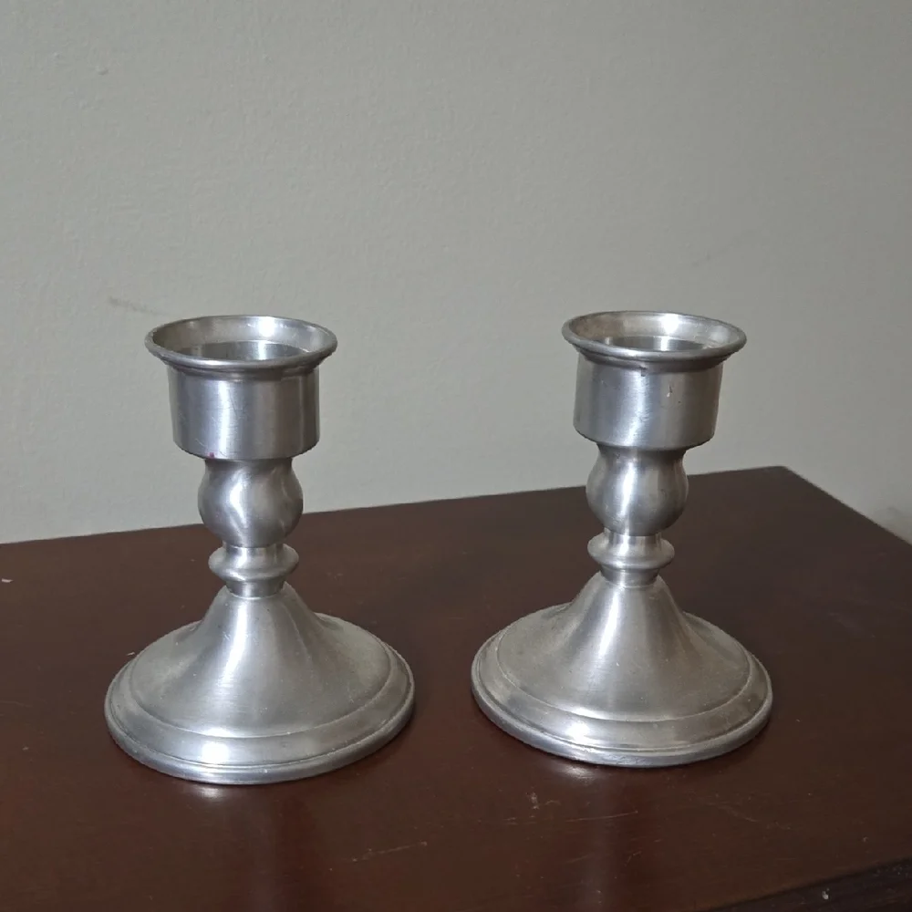 Web Weighted Pewter Candle Holders Pair