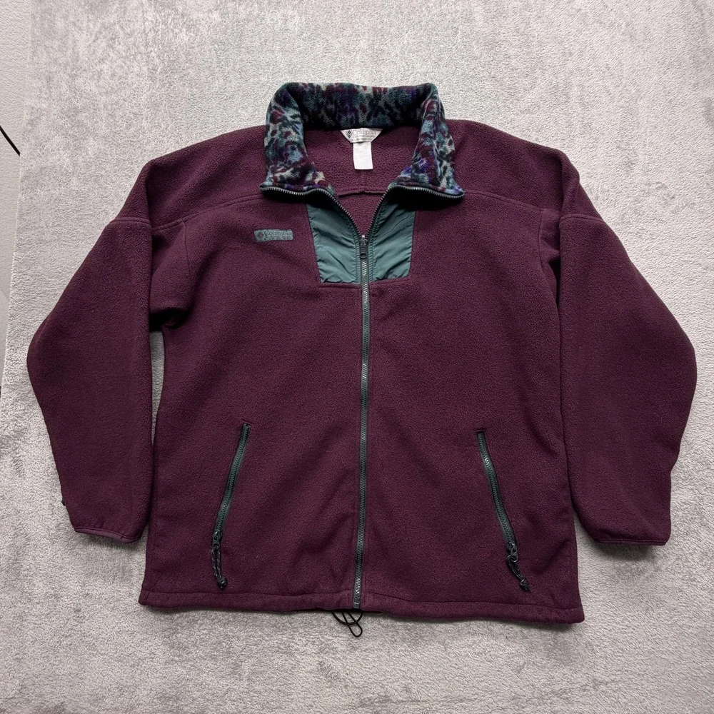 Vintage Columbia Fleece Jacket Mens XL‎ Purple Full Zip Pattern Collar 90s