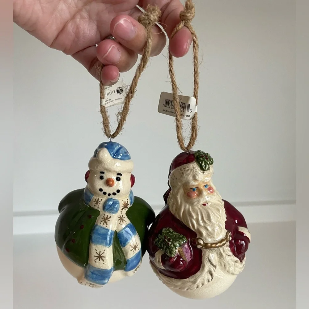 Department 56 Santa and Snowman‎ Ceramic ornaments 4” Round Belly
