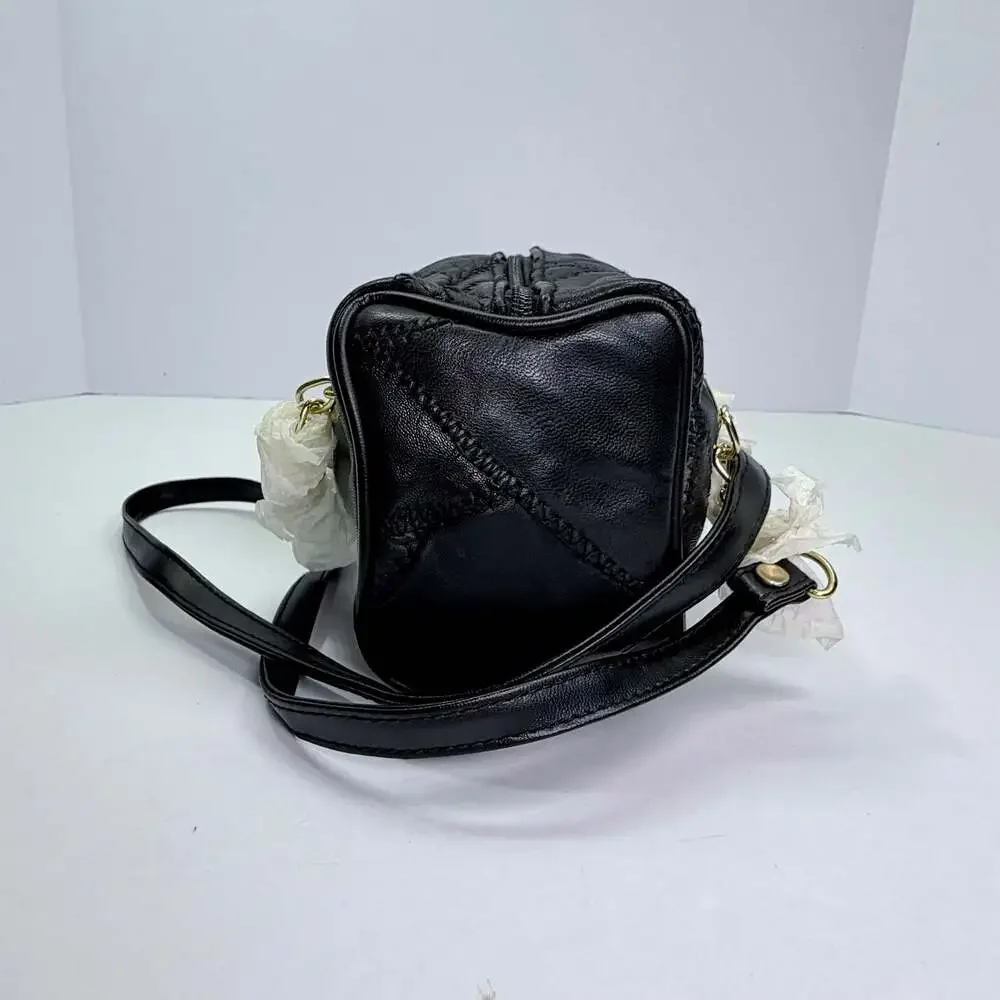 Global Leathers Benson Bag Corp Patchwork Black Genuine Leather Crossbody Bag