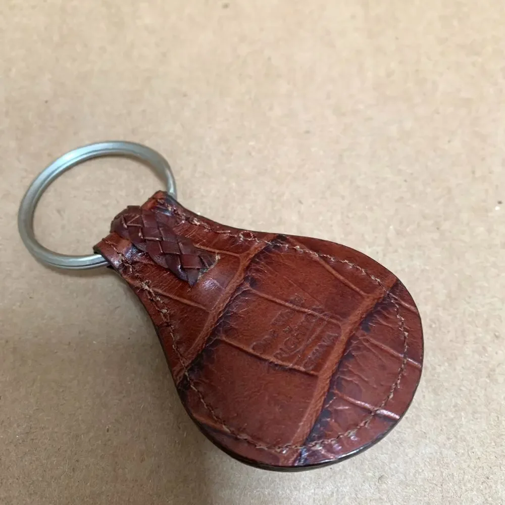 Vintage BRIGHTON ONE WORLD Brown Leather Key Ring Key Fob with HEART Charm