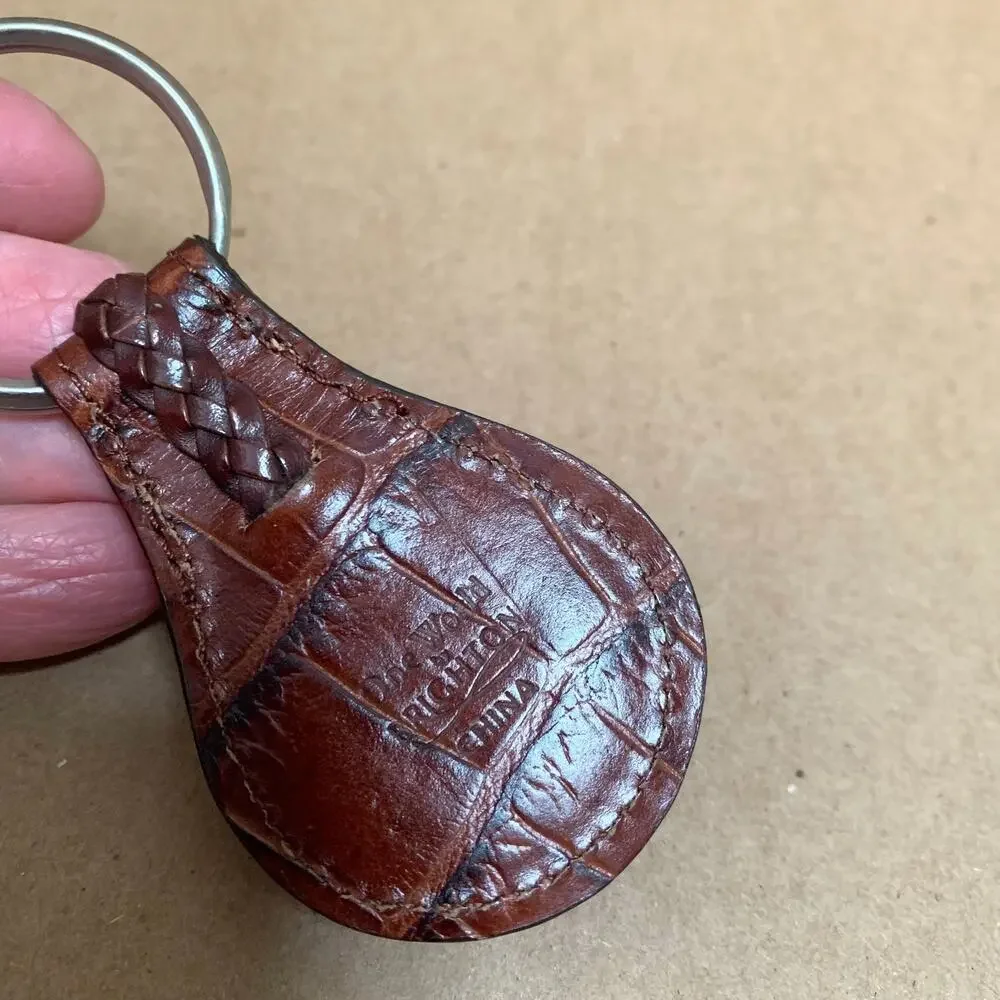 Vintage BRIGHTON ONE WORLD Brown Leather Key Ring Key Fob with HEART Charm