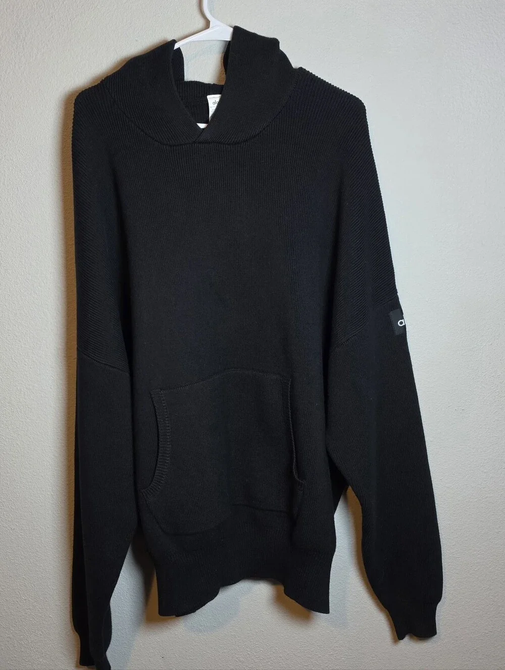 ​ALO Yoga Black Scholar Hooded Sweater XL Knit Athleisure Hoodie