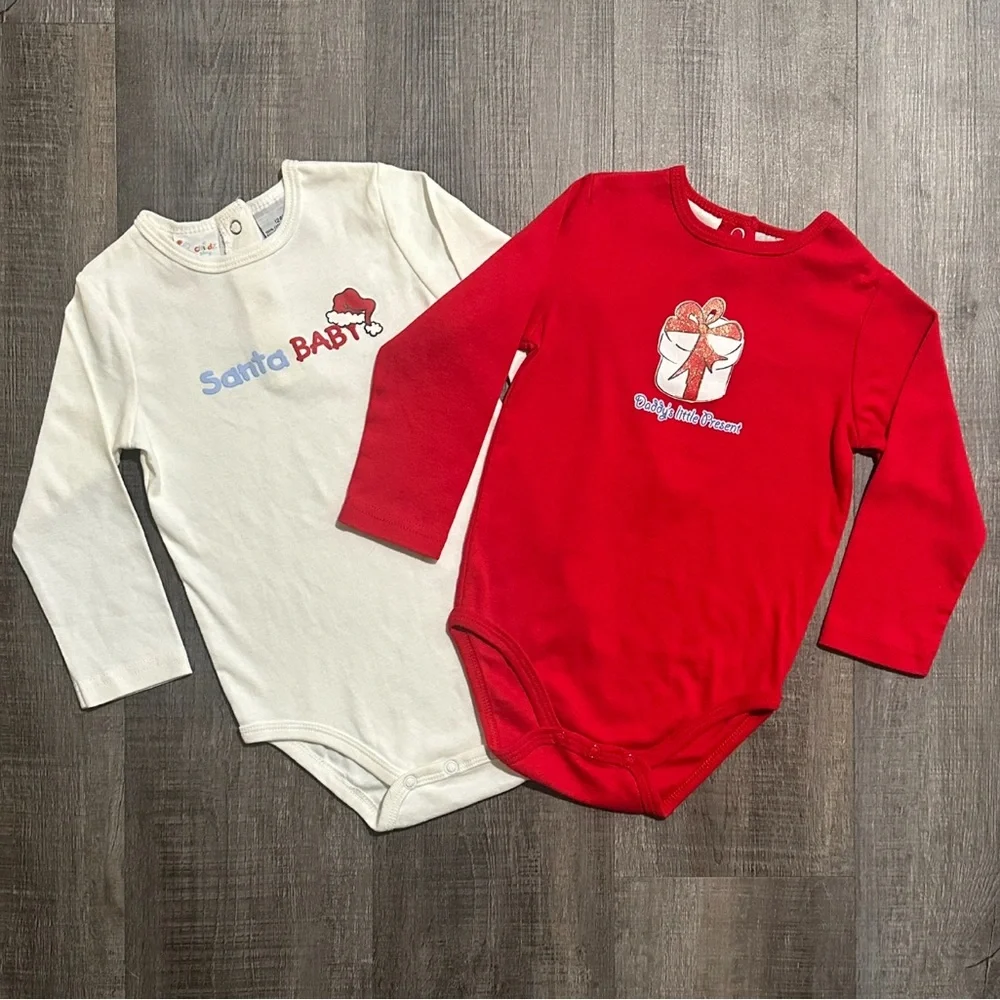 New Set of 2 Baby & Toddler Size 24 Months Christmas Holiday Onesie Bodysuits