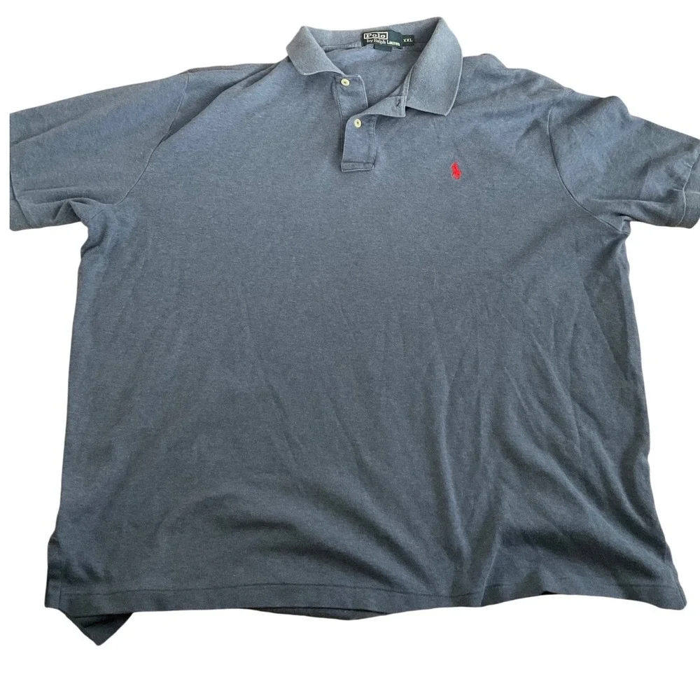 Polo Ralph Lauren Mens XXL Navy Blue Heather Short Sleeve Cotton Polo Shirt Logo