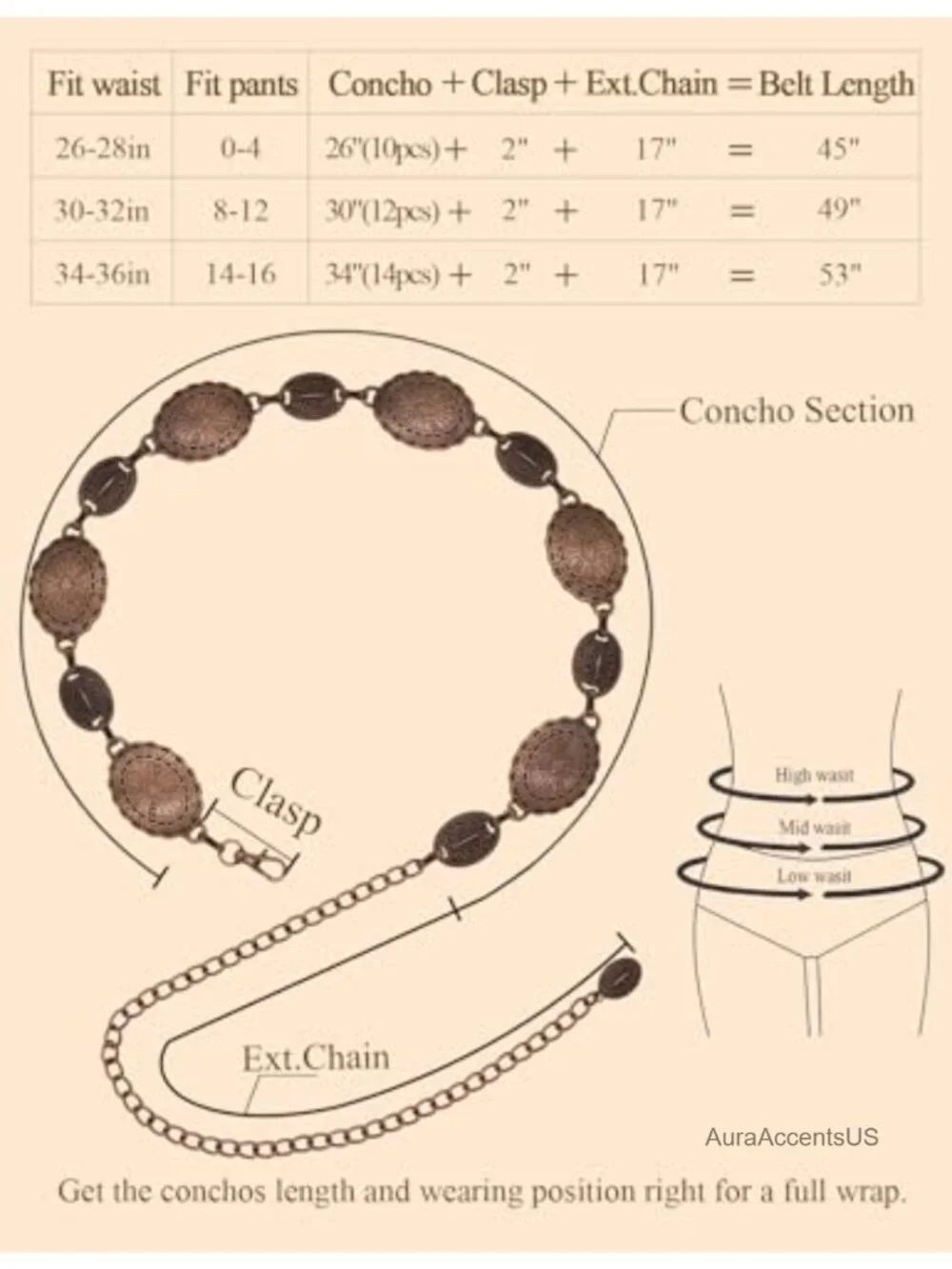 Western Metal Concho Belt for Women - Cowgirl Chain Belt for Dresses Jeans