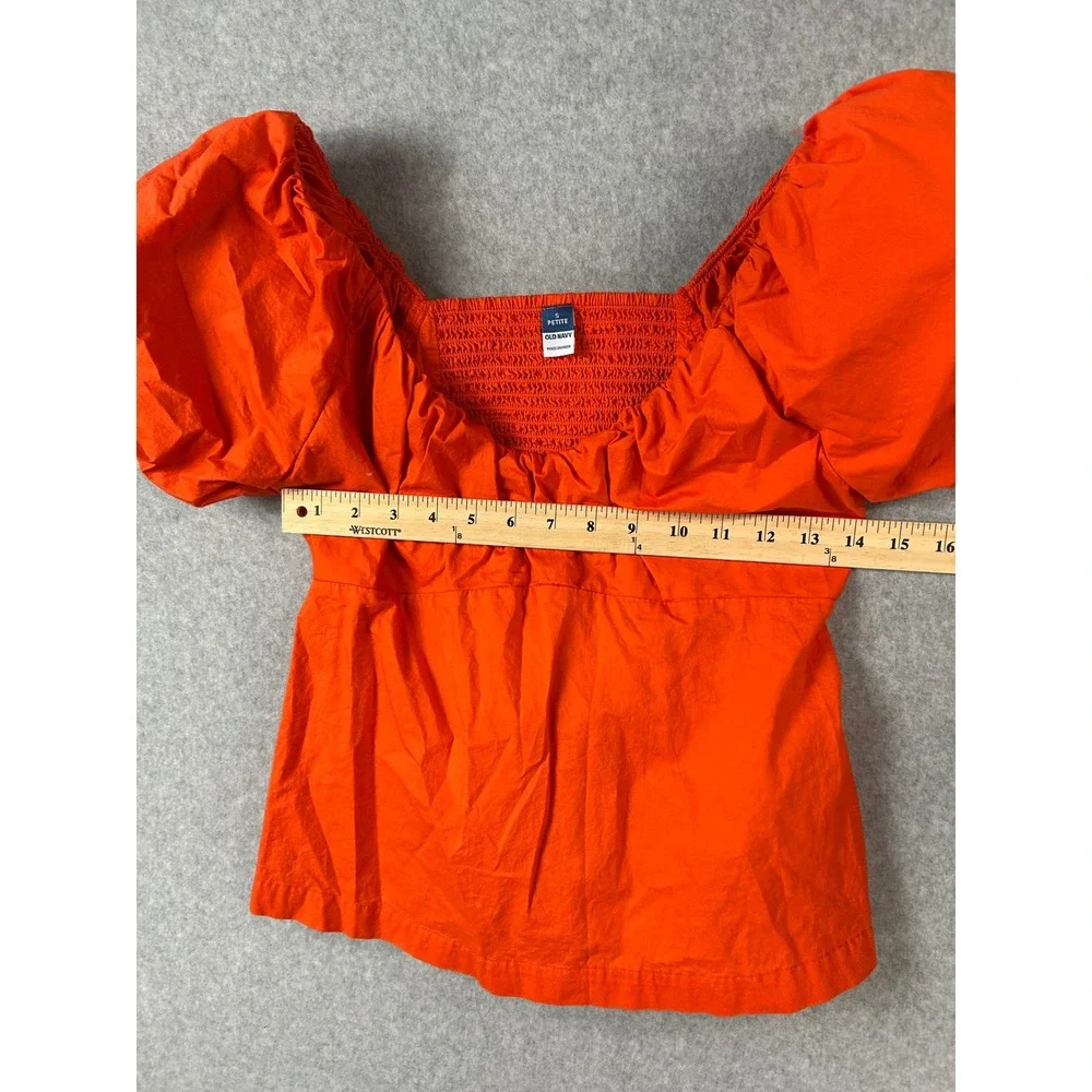 Old Navy SS Vee Trapeze Puff Sleeve Top Warm Sunset Orange Small Petite