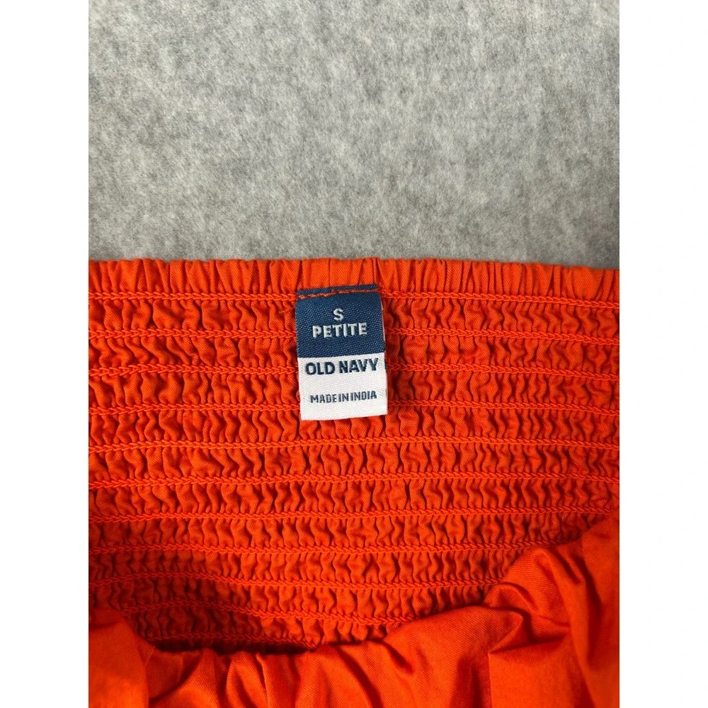 Old Navy SS Vee Trapeze Puff Sleeve Top Warm Sunset Orange Small Petite