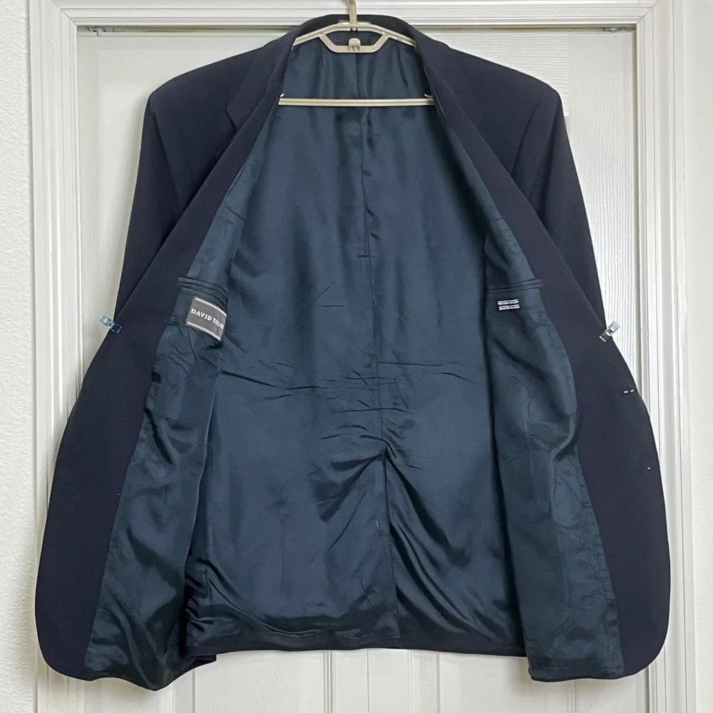 David Taylor Mens‎ Blazer 46R Navy Blue Gold Crest Buttons Sport Coat Jacket