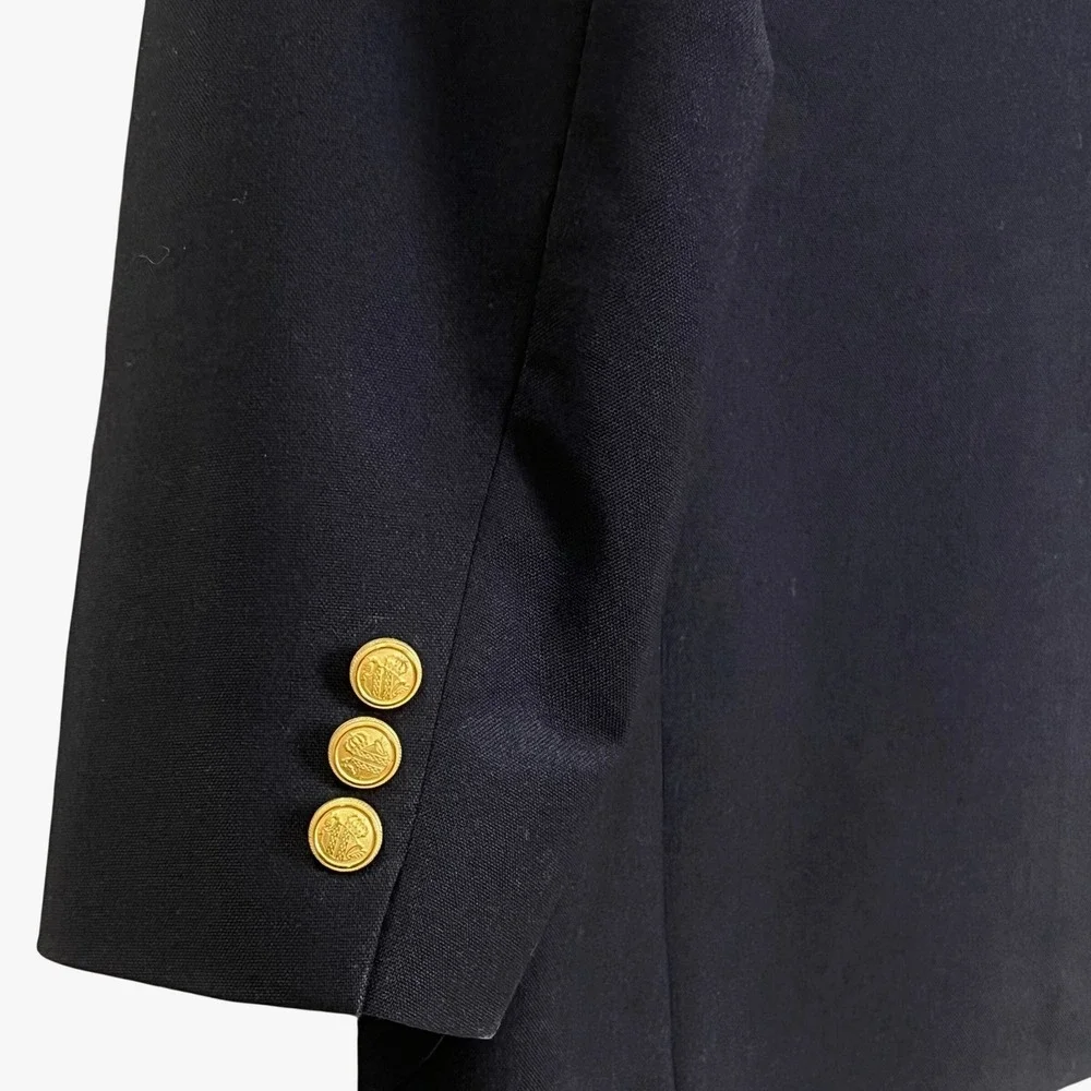 David Taylor Mens‎ Blazer 46R Navy Blue Gold Crest Buttons Sport Coat Jacket