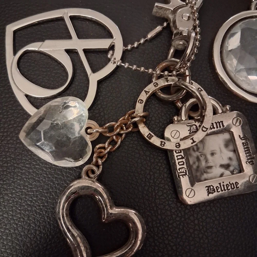 Vintage Y2K Bling Bag Charm‎ Chunky Bundle Bebe Diamond Gem Heart Fob