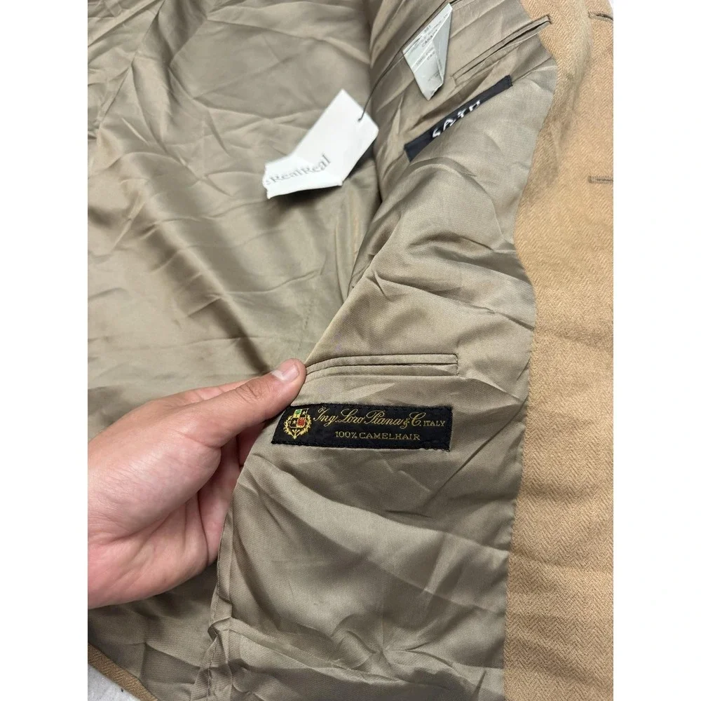 Saks Fifth Avenue Loro Piano Blazer Mens 38 Beige Herringbone 100% Camelhair
