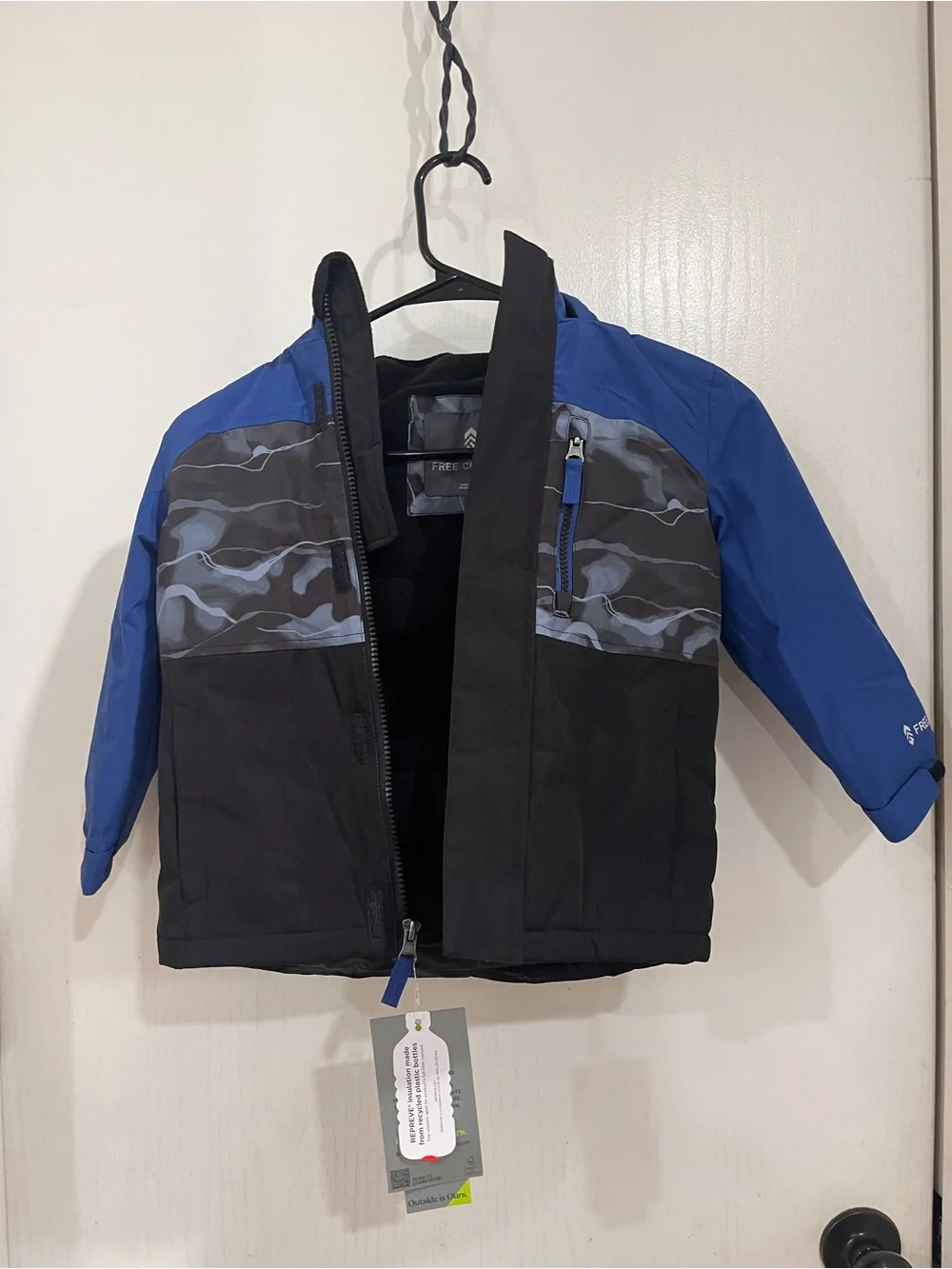 Free Country Blue and Black Toddler Girls ' Ski Jacket with Camouflage Accent