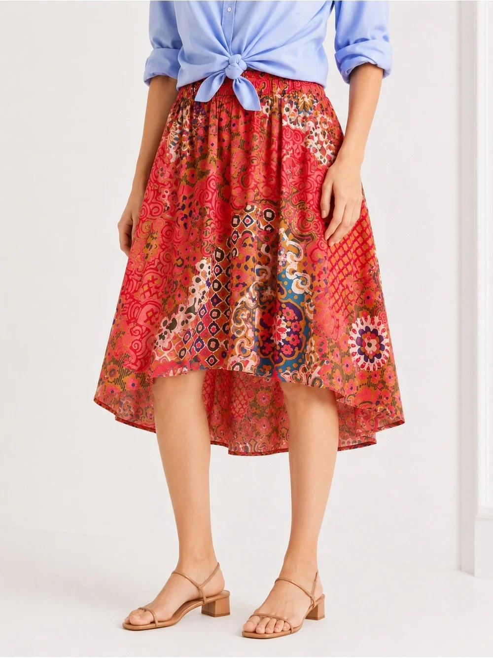 J Crew Floral Mosaic Orange/red  High-Low asymmetrical Skirt. Sz4, like new