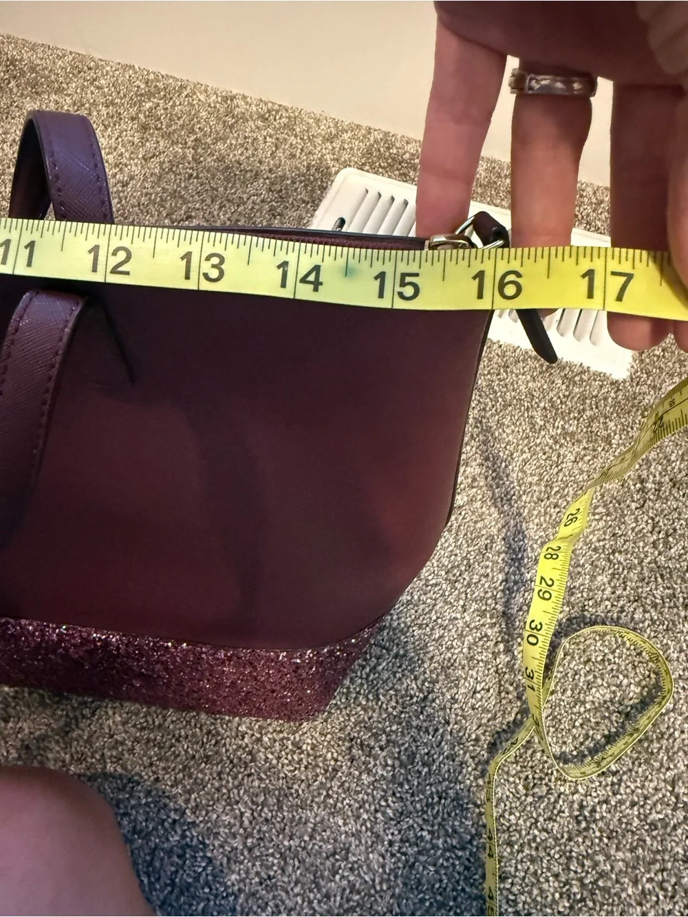 kate spade burgundy tote with pink glitter base