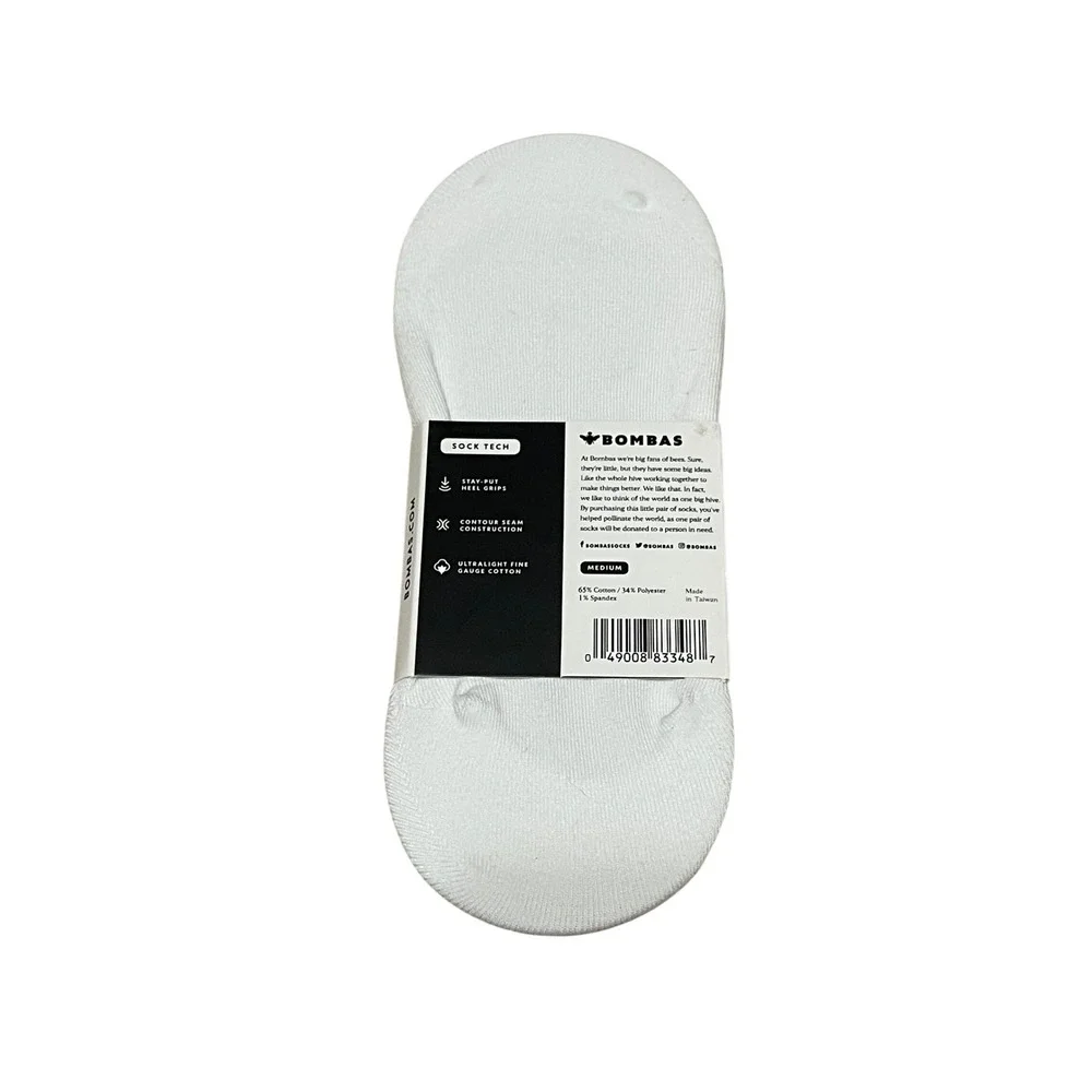 Bombas Ultra No Show Socks White Medium Stay-Put Heel Grip Cotton Blend NWT