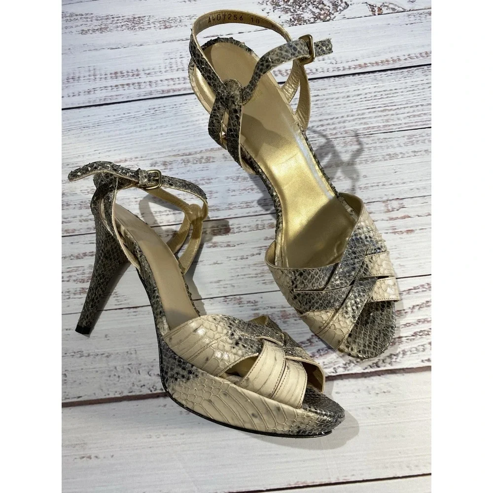 Stuart Weitzman Woman Shoe Snakeskin Strappy Peep Toe 5