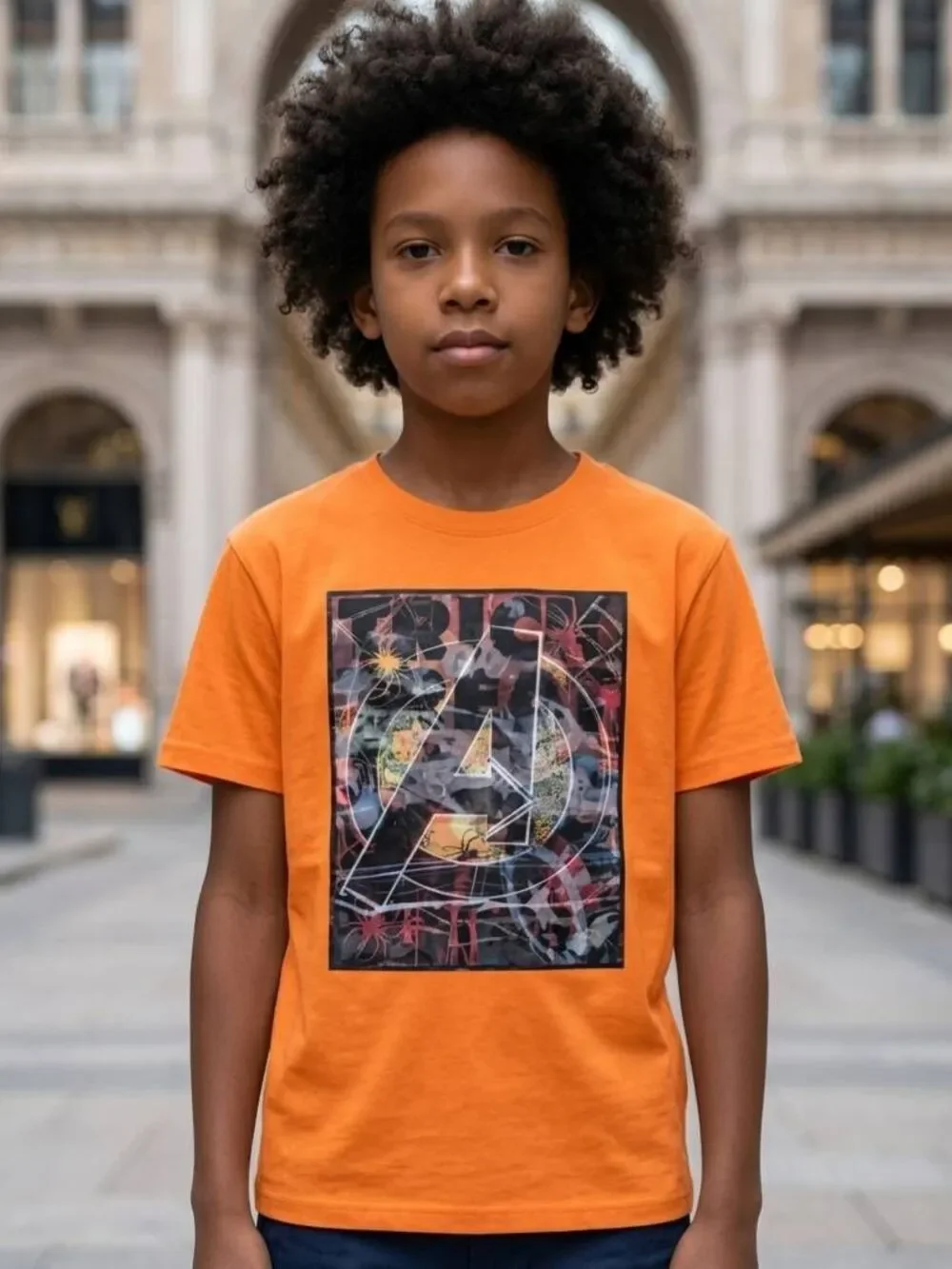 🔹️NWT Marvel Orange Halloween Lenticular Short Sleeve Top Youth XLarge