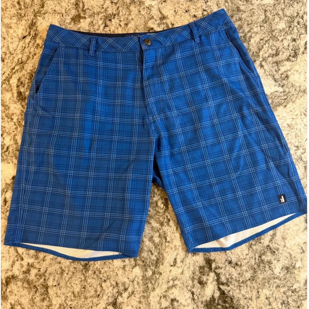Johnnie-O Mens Blue Plaid Performance Golf Shorts Size 34 West Coast Prep‎