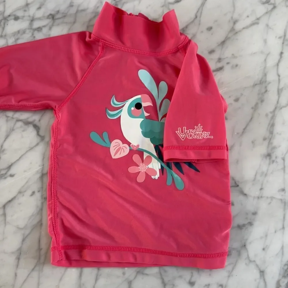UV Skinz UPF 50 Pink Swim Shirt Rashguard Size 12-18 Months Parrot