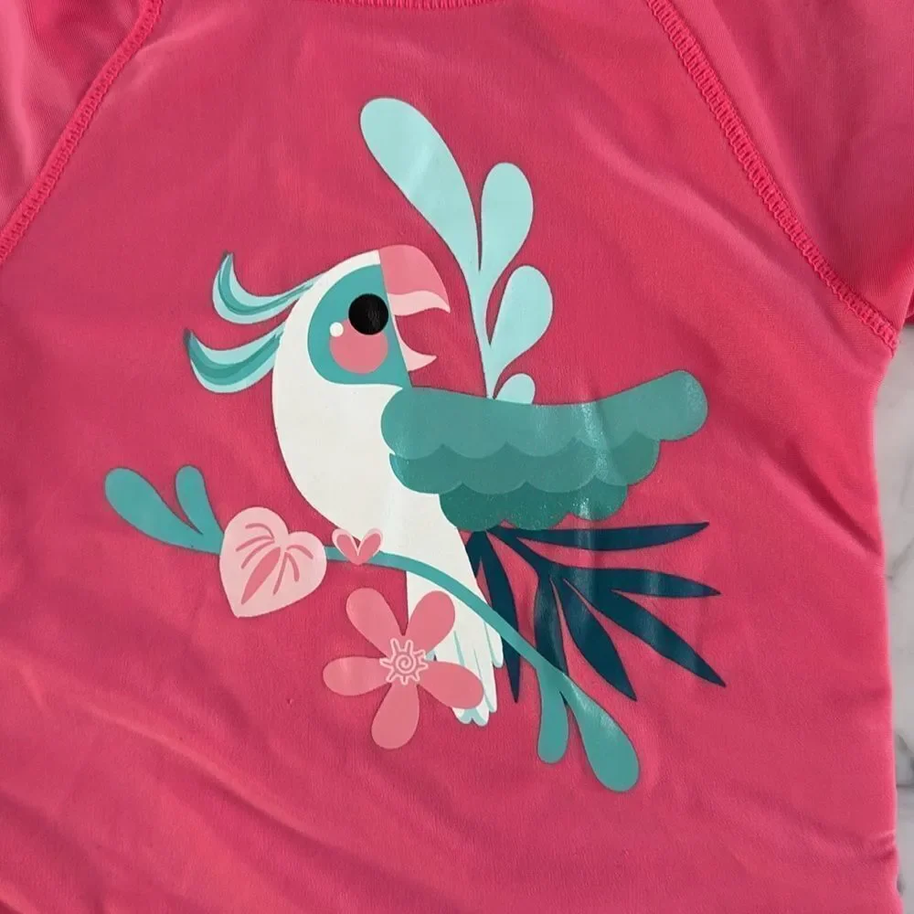 UV Skinz UPF 50 Pink Swim Shirt Rashguard Size 12-18 Months Parrot