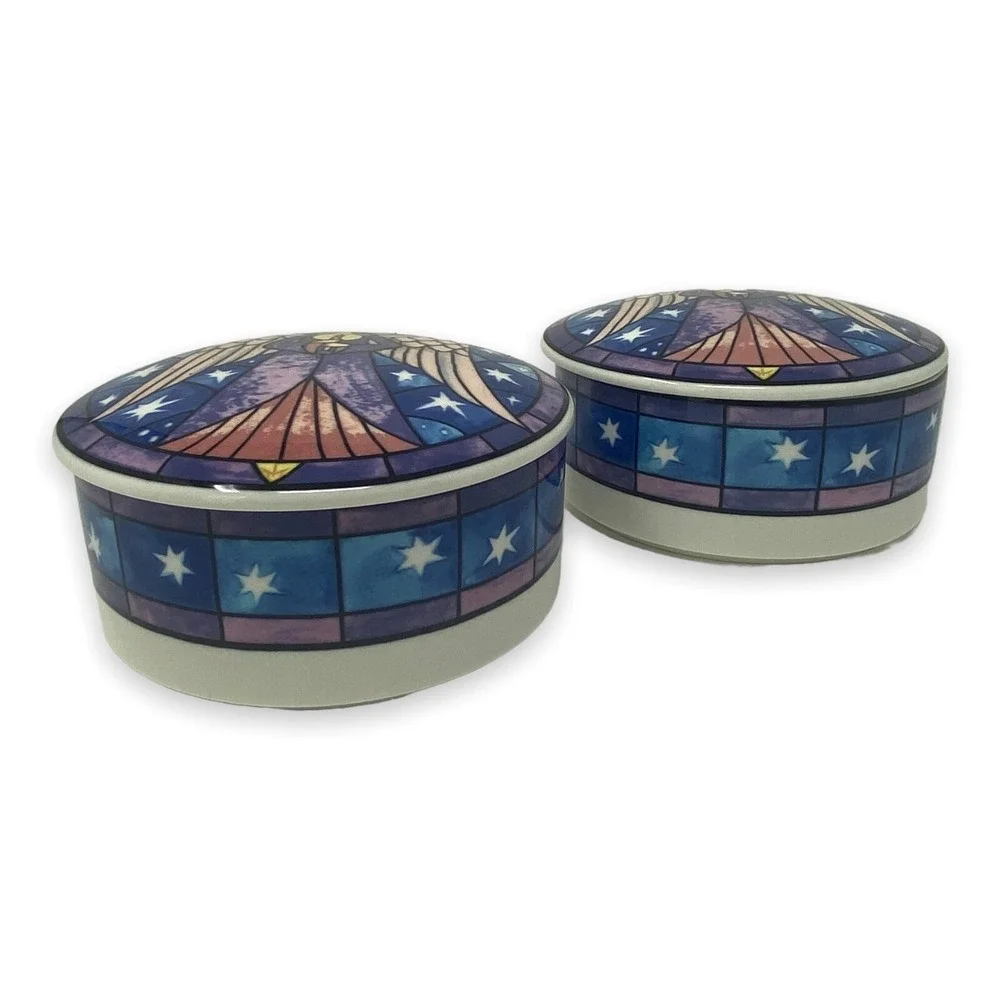 Mikasa Angel Round Trinket Box Candy Dish with Lid HK501 Indonesia -‎ Set of Two