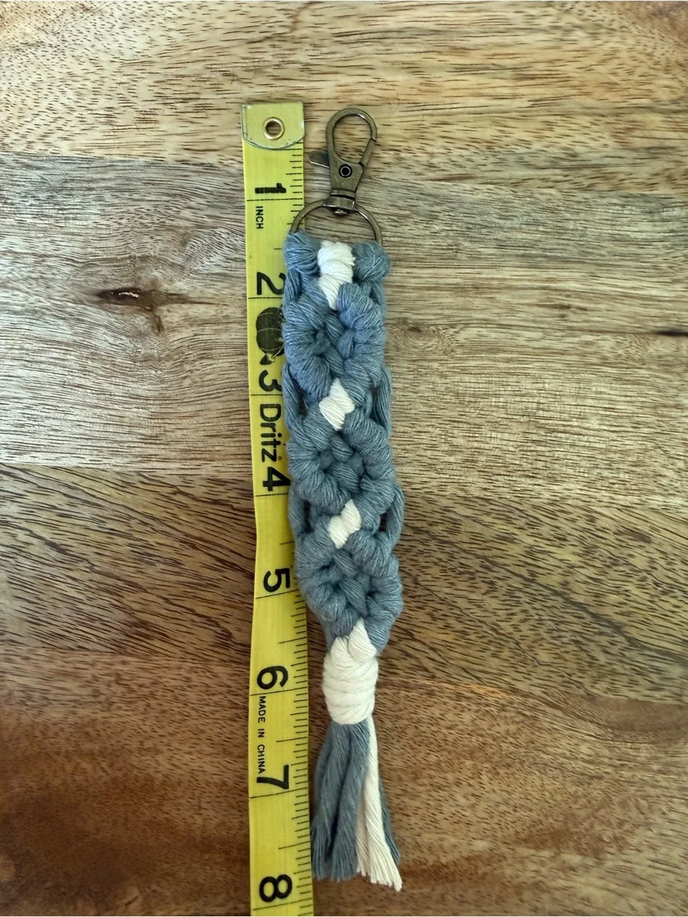 Macrame Keychain Handmade Boho, Bag Charm, Cloudy Blue and White