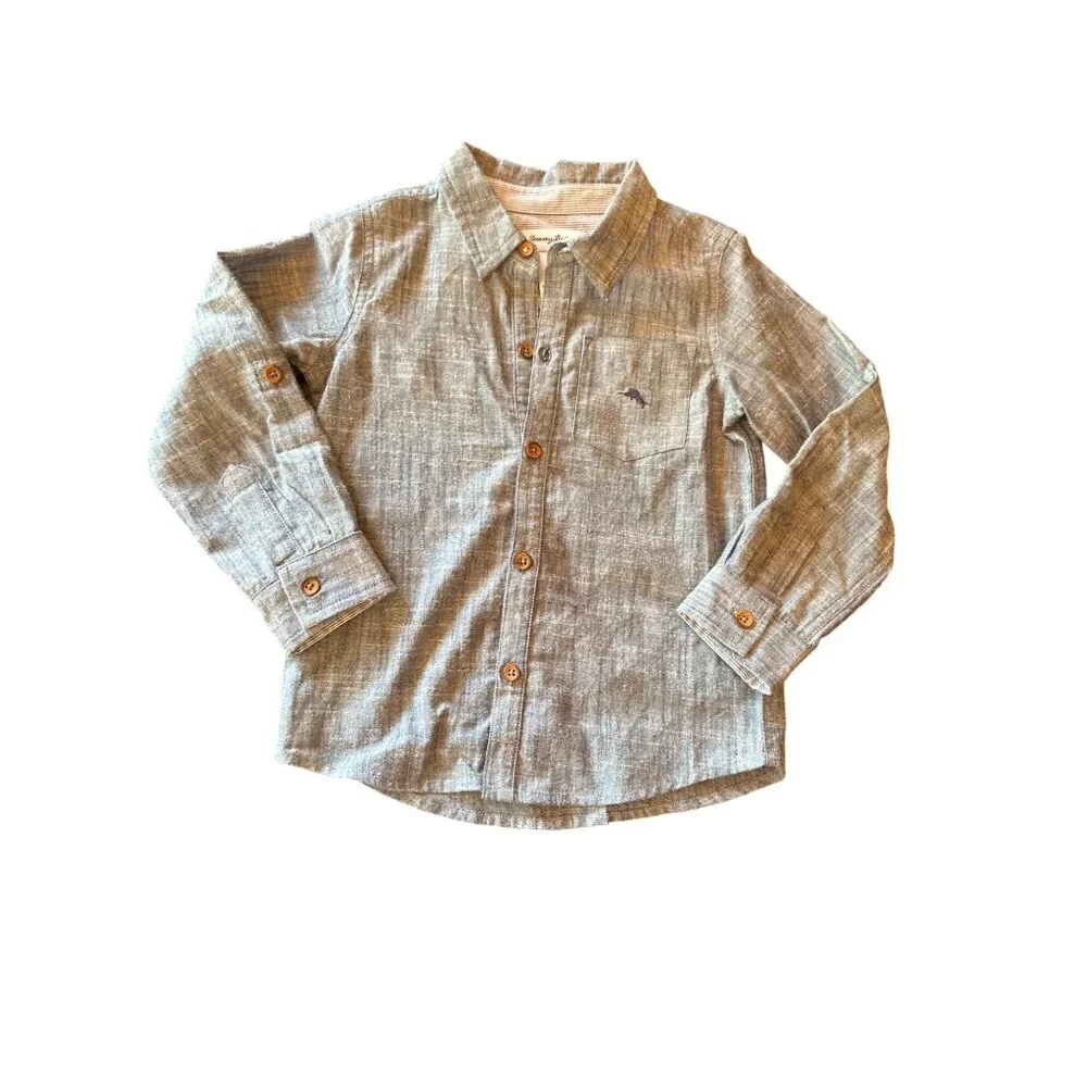 Tommy Bahama Boys Chambray Button-Up Shirt 4T‎ Long Sleeve Casual  Cotton Gray