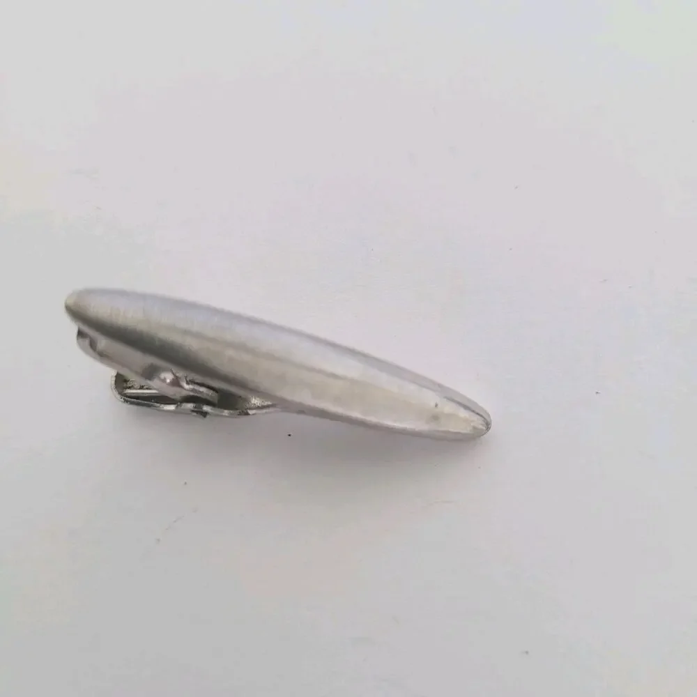 Silver Tone Tie Bar Clip Tac Clasp Oval Retro Vintage Logo‎ Unbranded Small