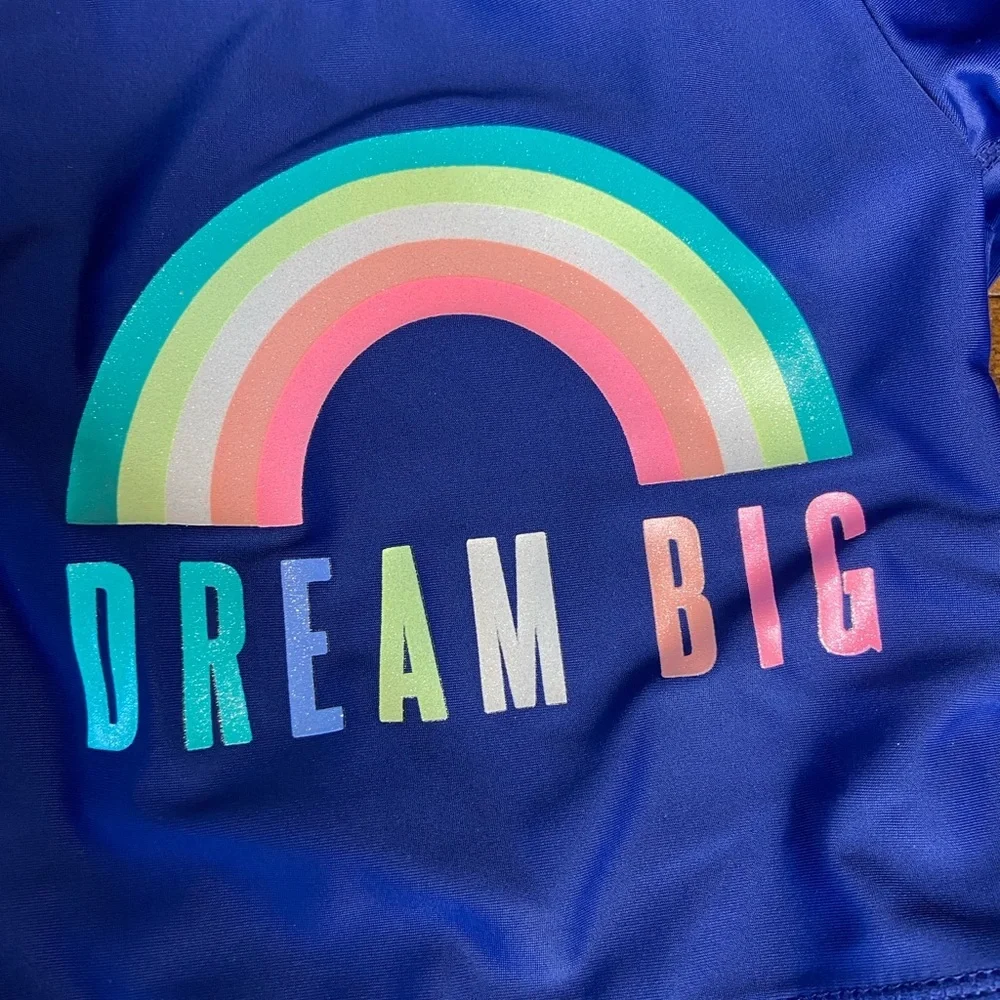 Carters Infant Girls Blue Dream Big‎ Rainbow Rash Guard Swimming Suit Top 6M
