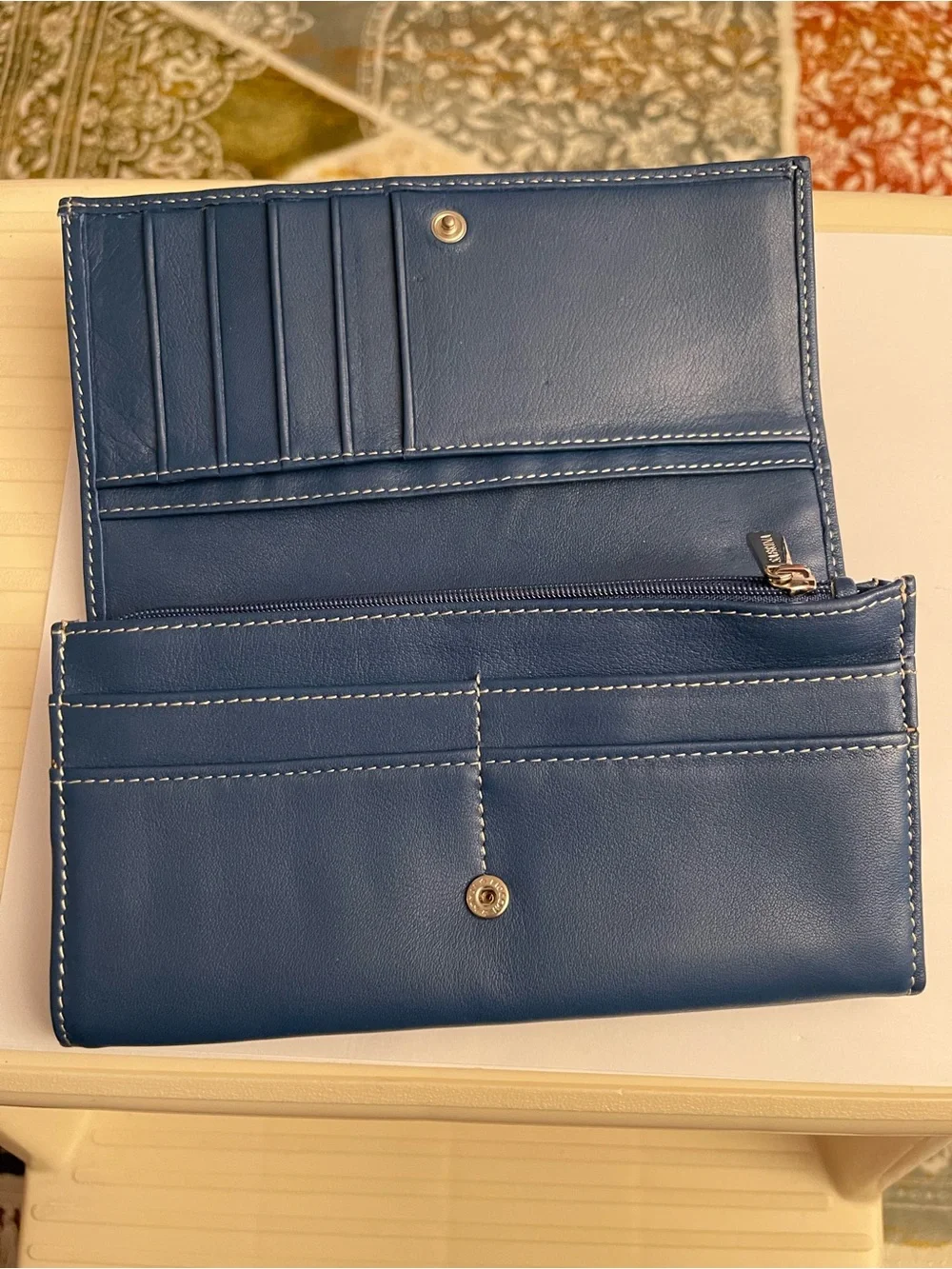 Sabine Blue Leather Women's Wallet with Contrast Stitching