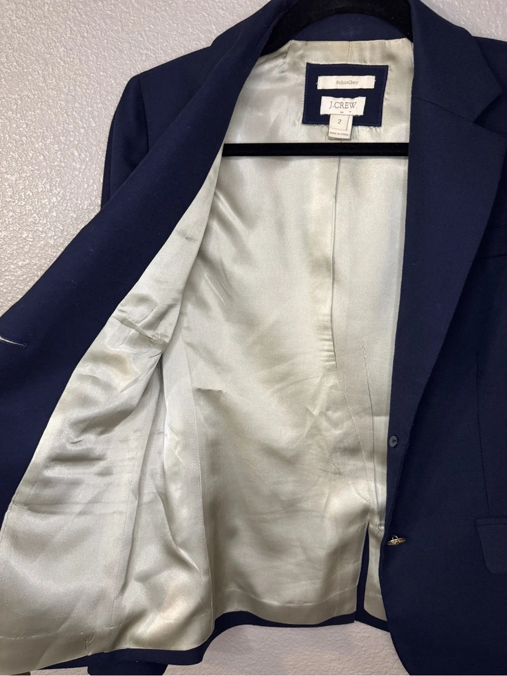 J.Crew Schoolboy Navy Wool Blend Gold Button Blazer Size 2 Preppy Academia