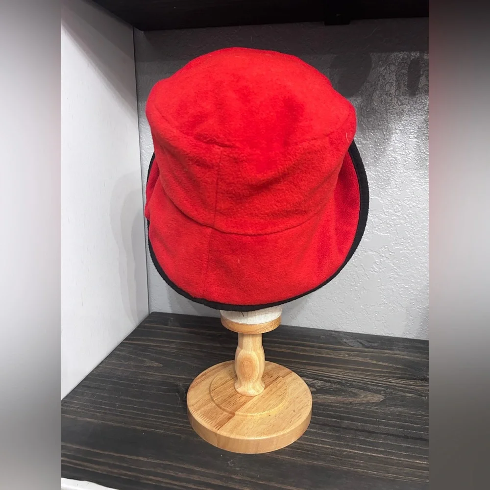 Reversible Faux Fur Bucket Hat Black Red‎ Winter Cloche Hat OS