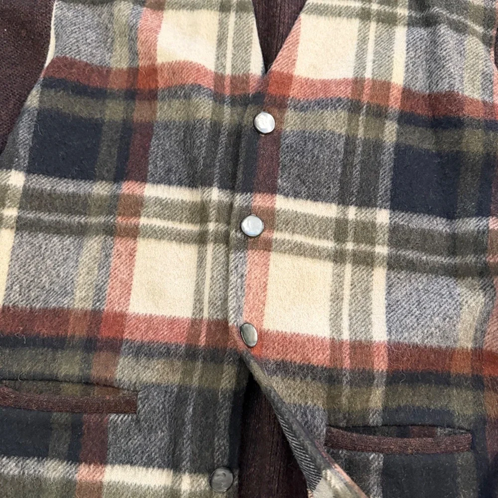 Bradfield Vintage‎ Mens Plaid Wool Cardigan Sweater Brown Green Old Money Core M