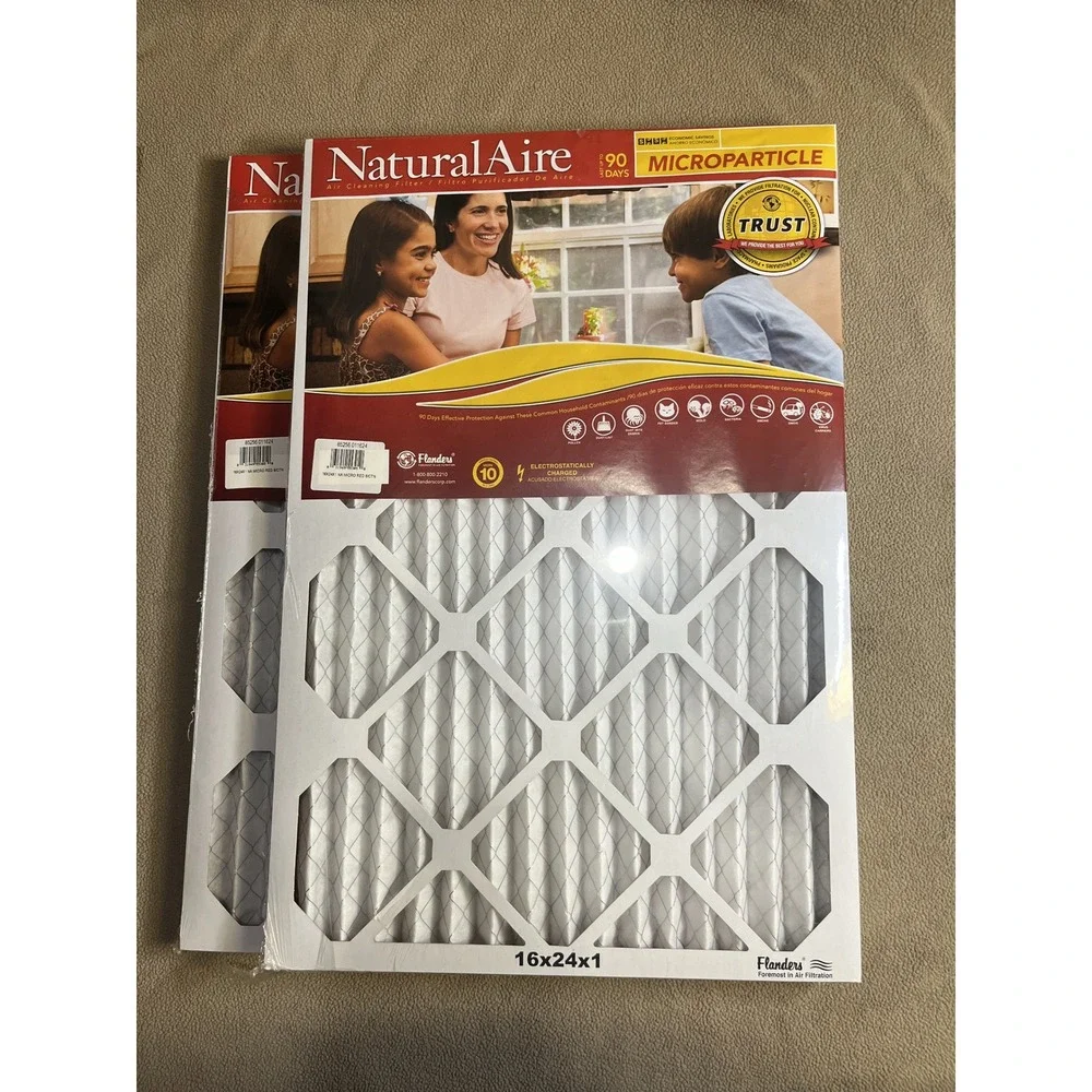 (2) NaturalAire 16x24x1 Microparticle Air Filter 90 Day Electrostatic‎ MERV 10