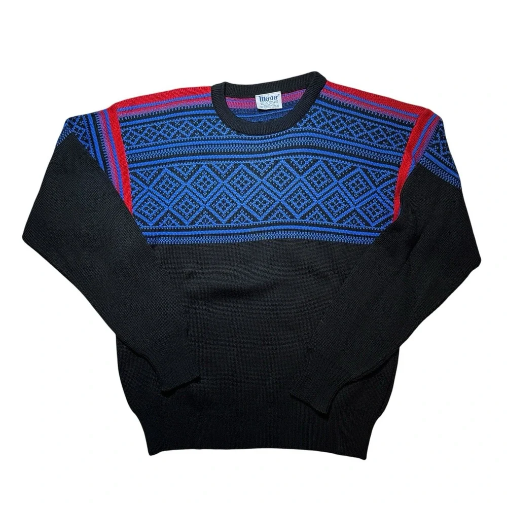 Vintage Meister Geometric Crew Neck Ski Sweater‎ Wool Blend Men's 80s/90s