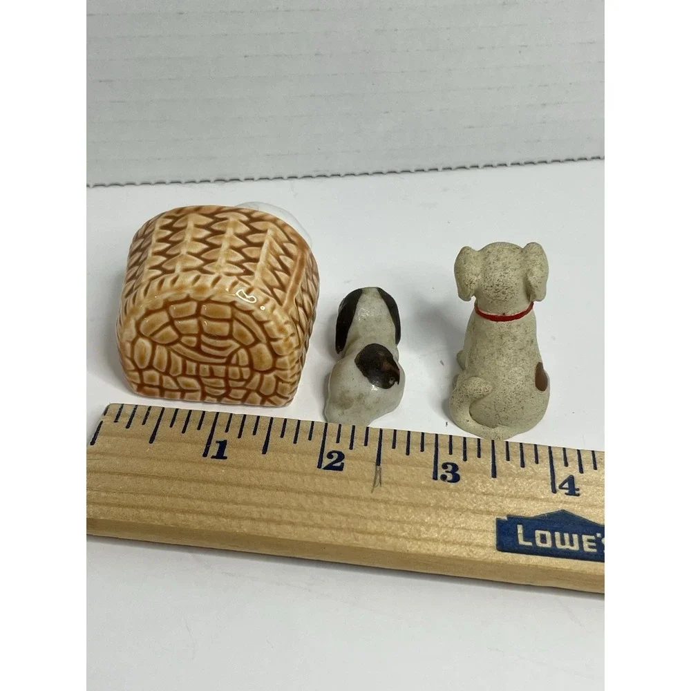 3 Minature Sleepy Hound Dog Puppy Basket Figure 2 Porcelain And 1 Resin Dog Love