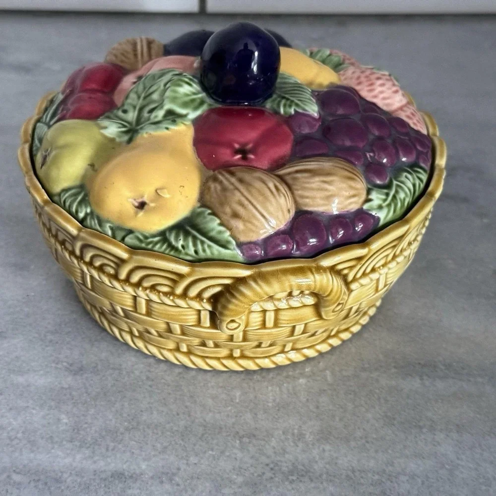 Vintage Erphila Fruit Basket Trinket‎ Dish w/ Lid – Czechoslovakia Porcelain MCM