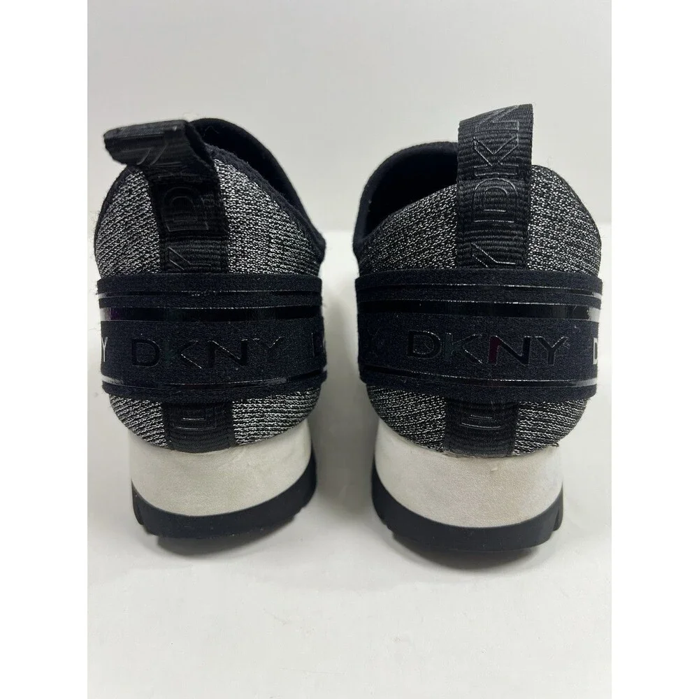 DKNY ABBI  Slip On Athletic Comfort Knit Shoes Silver/ Black Logo Sneakers Sz 9