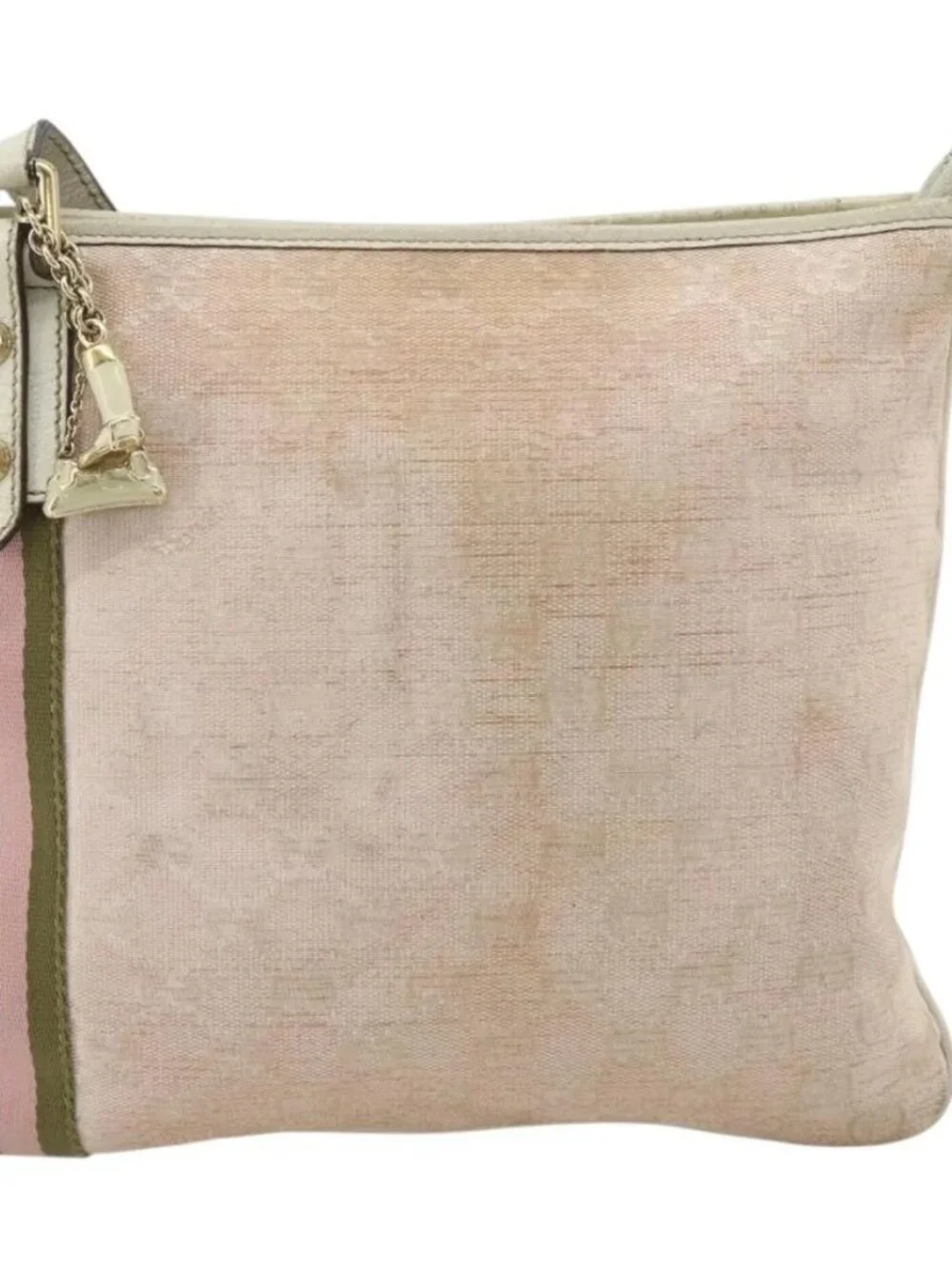 GUCCI GG Canvas Sherry Line Shoulder Bag Pink Gold 144388 Auth ti3863
