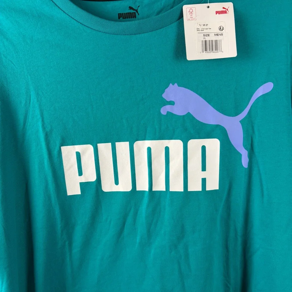 Puma Essentials 2 Col Logo Tee Mens XL Deep Aqua Graphic T-Shirt Shot Sleeve