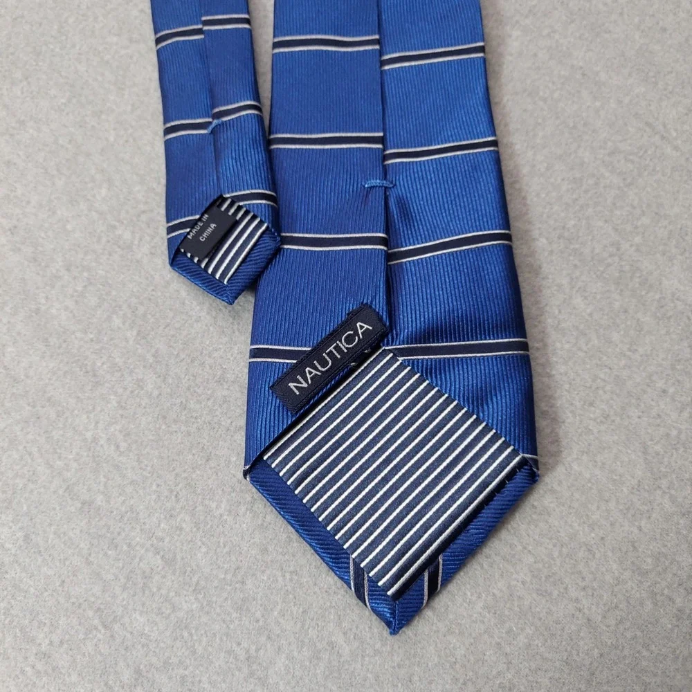 Nautica Silk Repp‎ Mens Tie Blue Striped Preppy Ivy Classic Business Necktie