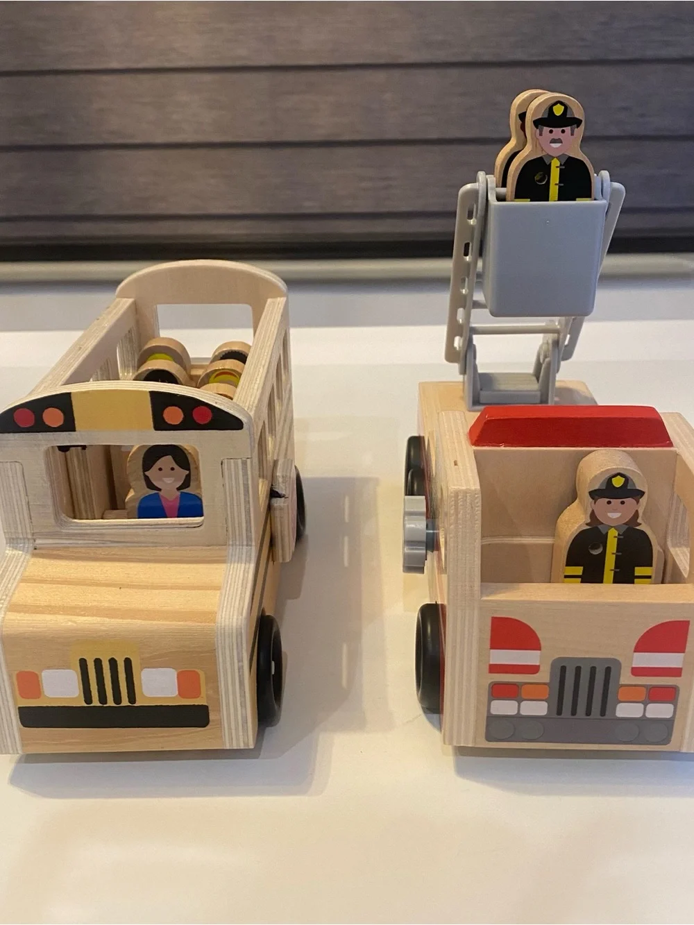 Melissa & Doug Wooden Fire Truck & School Bus