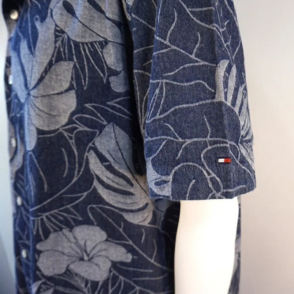 Tommy Hilfiger Mens XXL Shirt Hawaiian Leaf Print Slim Fit Short Sleeve