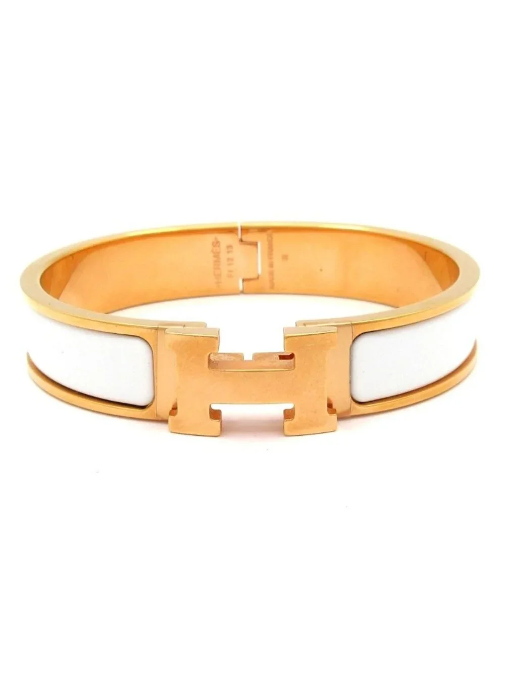 Hermes Bangle Click Pink Gold White Bracelet