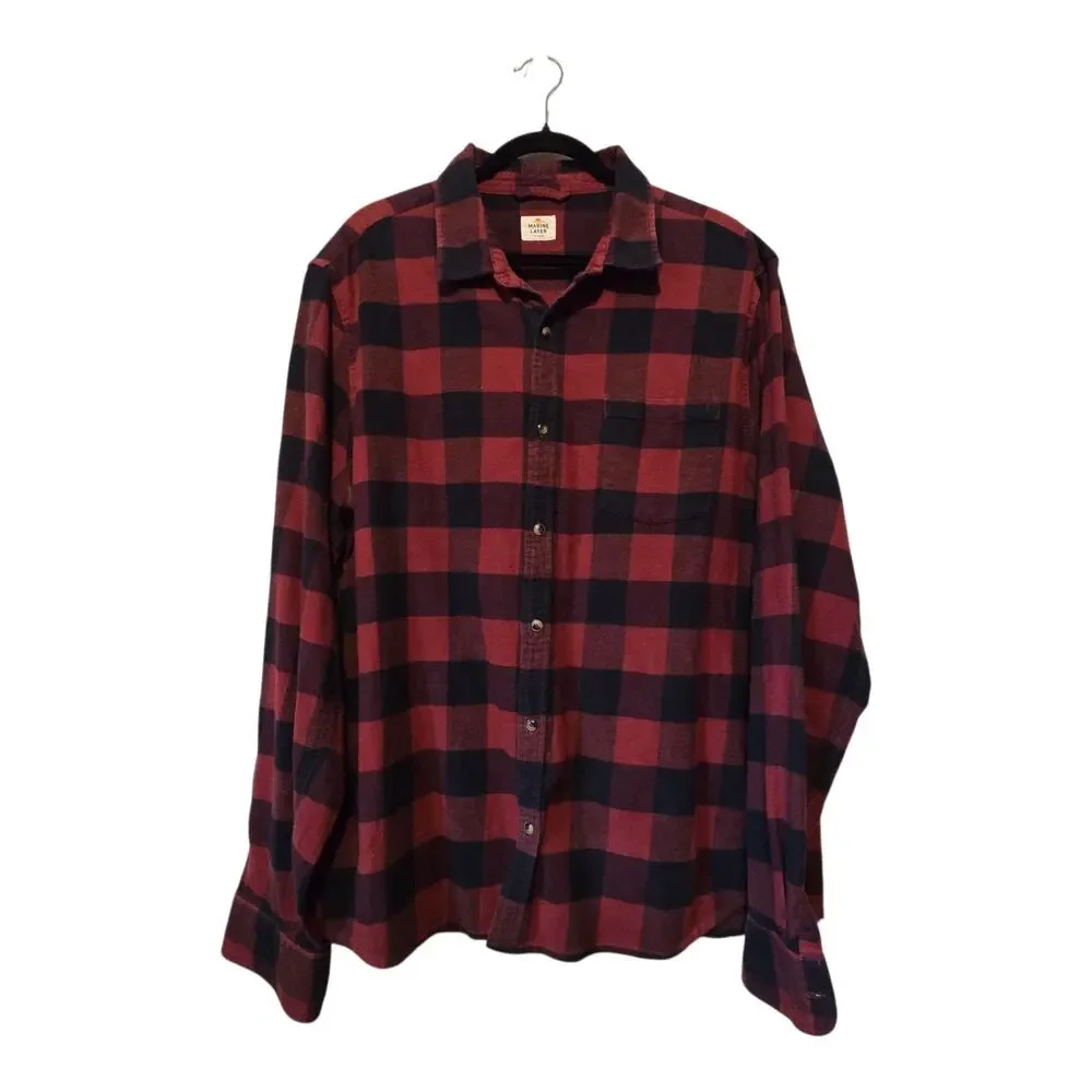 Marine Layer Plaid Flannel Shirt Mens XL Red Black Buffalo Outdoor Cabin Western